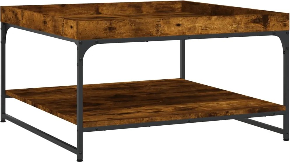 vidaXL Măsuță cafea, stejar fumuriu 80x80x45 cm lemn prelucrat și fier