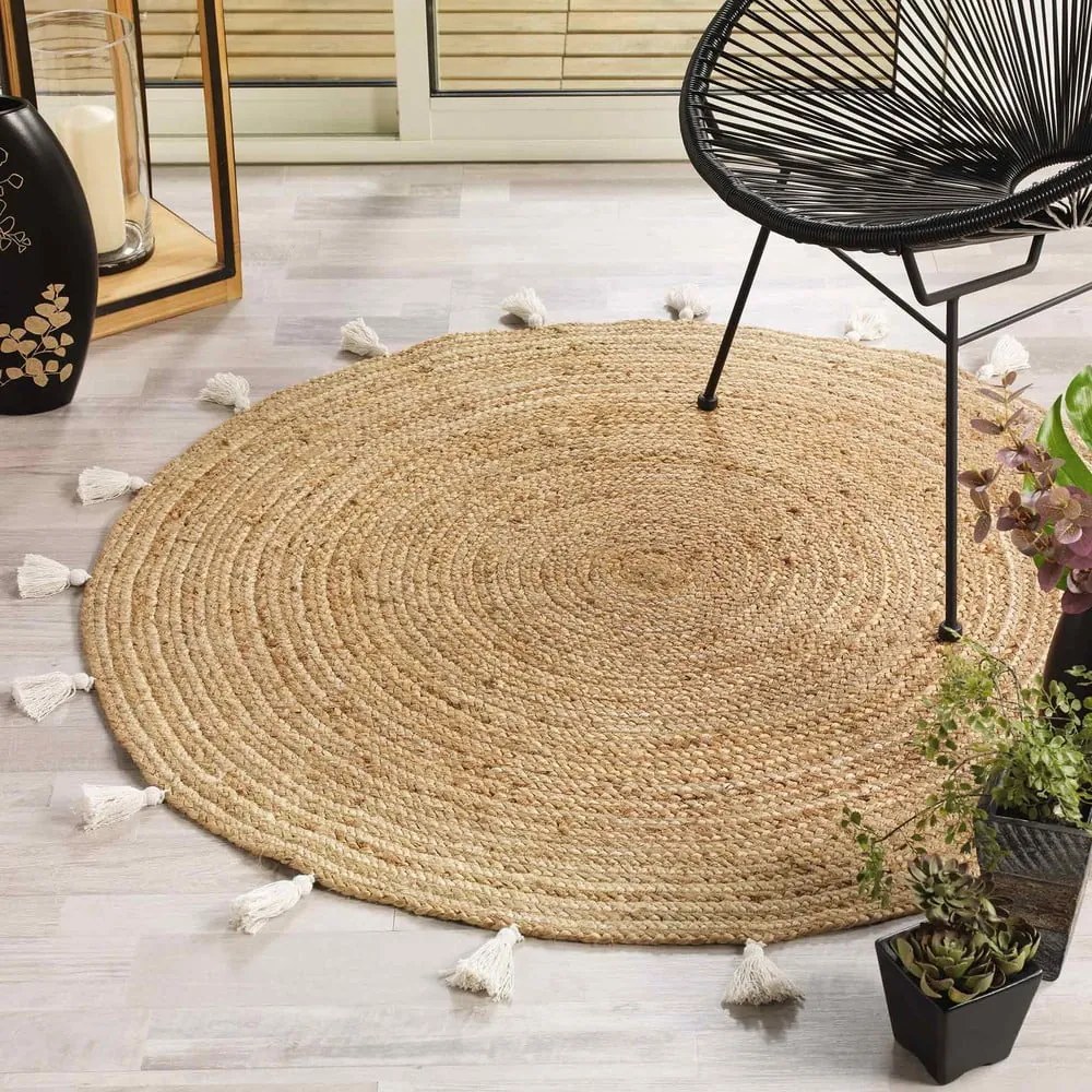 Covor alb-natural rotund ø 120 cm Shira – douceur d'intérieur