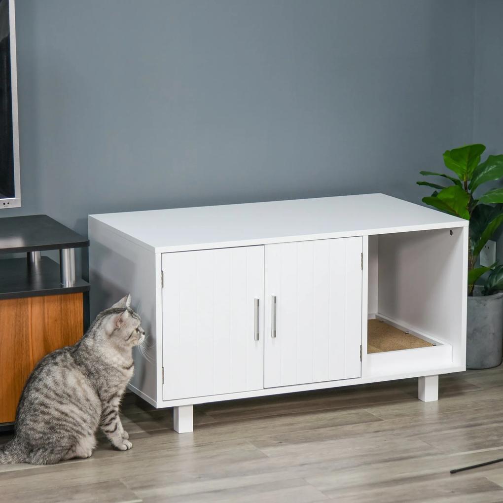 Mobilier pentru pisici, 2 usi, 91x52x50.5 cm, alb PawHut | Aosom RO