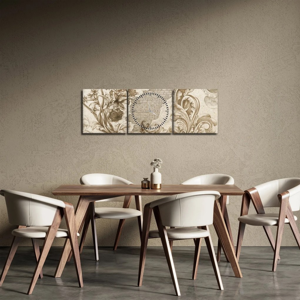 Tablou - Perete cu flori (cu ceas) (90x30 cm)