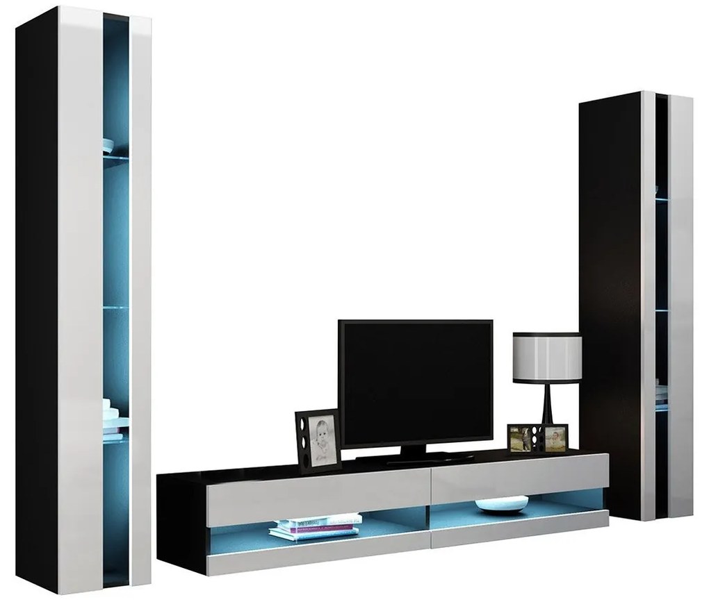 Mobilier living Ziggy III (negru + negru lucios). 1123290