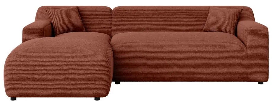 Colțar cărămiziu cu tapițerie din catifea reiată (cu colț pe partea stângă, cu șezlong) Martin – Ropez