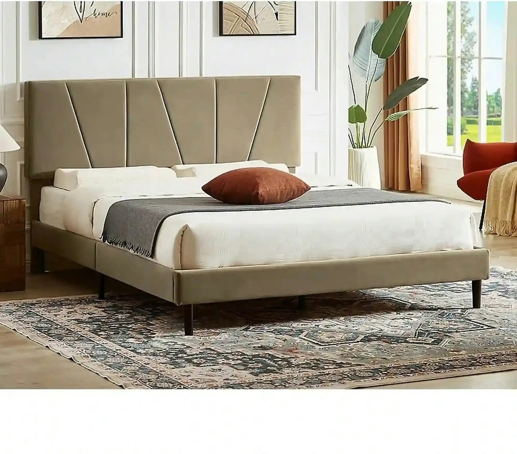 Pat SAVANA 160x200, stofa catifelata bej - Bluvel 28, cu suport saltea