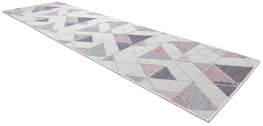 Covor, traversa SISAL SION Geometric, triunghiurile 3006 țesute plate ecru / roz