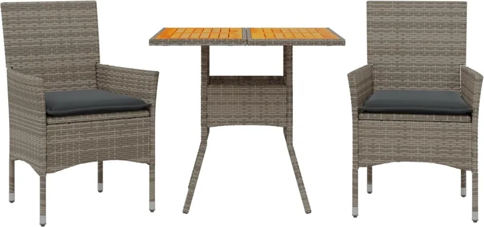 vidaXL Set mobilier grădină cu perne 3 piese gri poliratan/lemn acacia