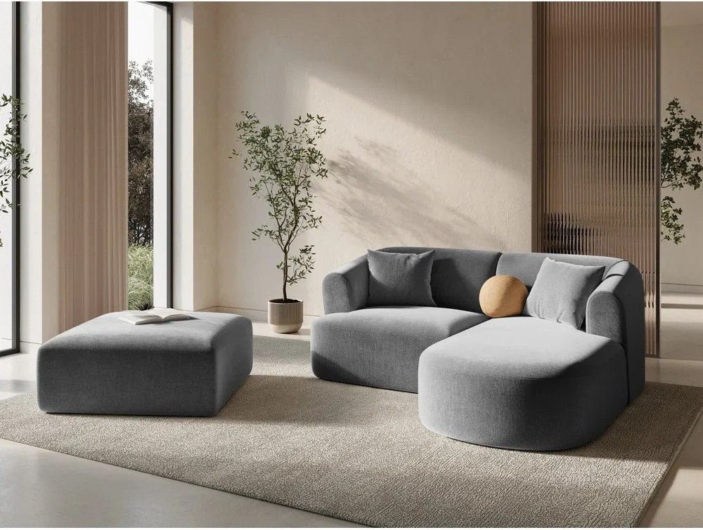 Taburet gri deschis cu tapițerie din catifea Campi – Cosmopolitan Design