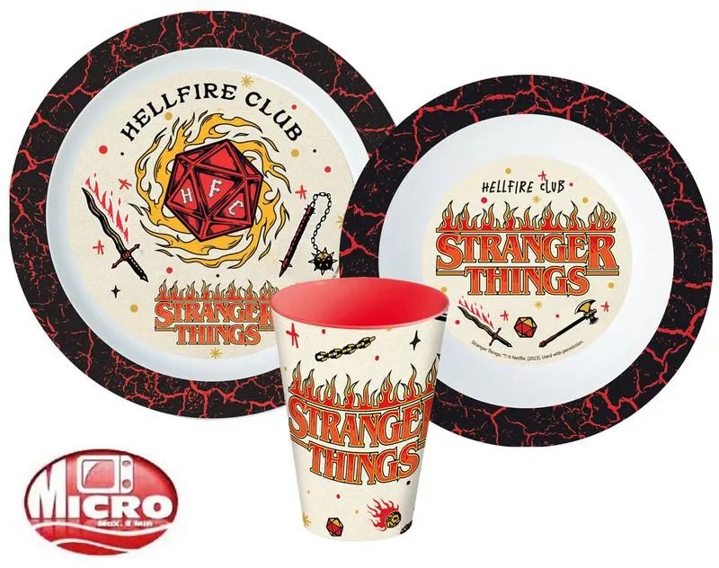 Stranger Things set de masă, set din plastic micro, cu pahar de 260 ml