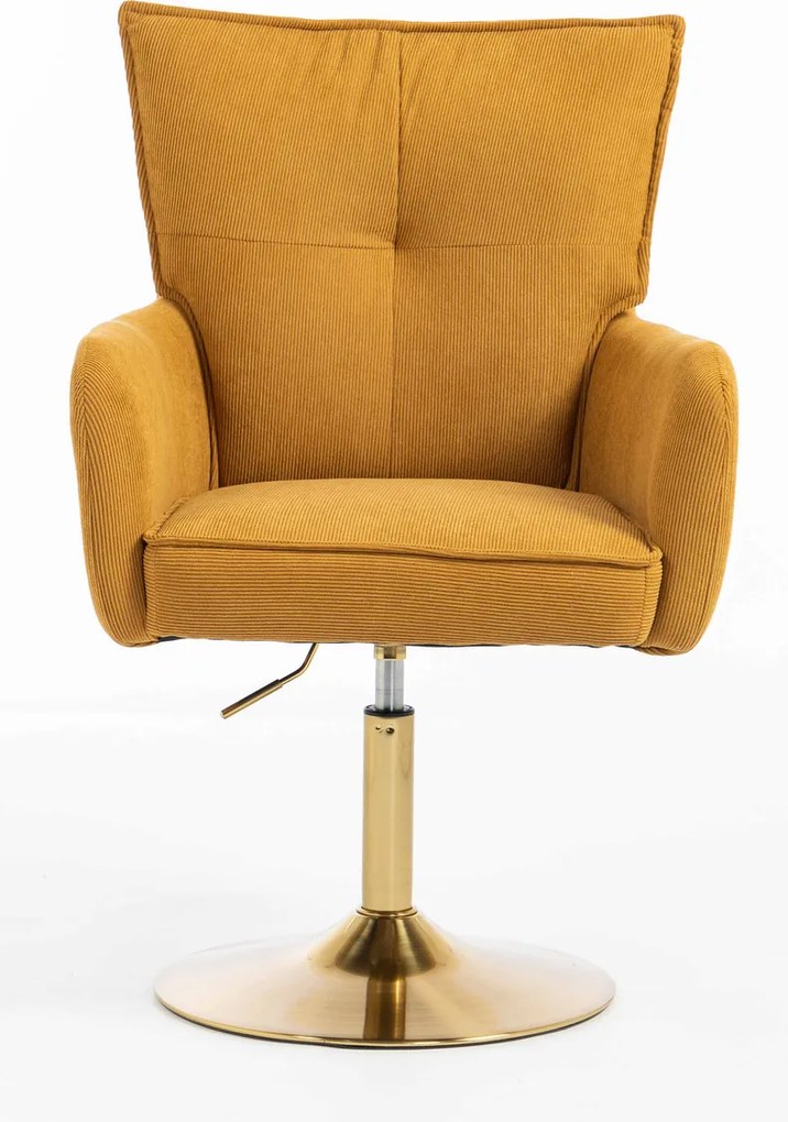 HR250N Scaun Catifea Reiată Premium Ruloare Curry Galben Bază Aurie