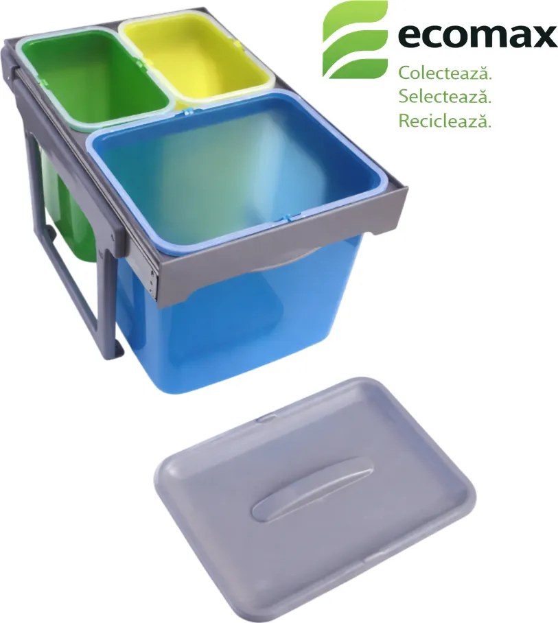 Cos gunoi incorporabil Ekko Easy 40 Ecomax, cu extragere totala, colectare selectiva, 1 x 16 l + 2 x 8 l Polipropilena cu fibra de sticla, L:339 mm;