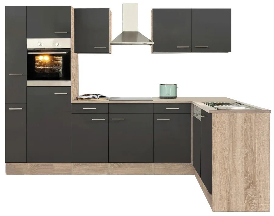 Mobilă de bucătărie de colț Yorki 310, corp din stejar sonoma, cu față antracit satinat