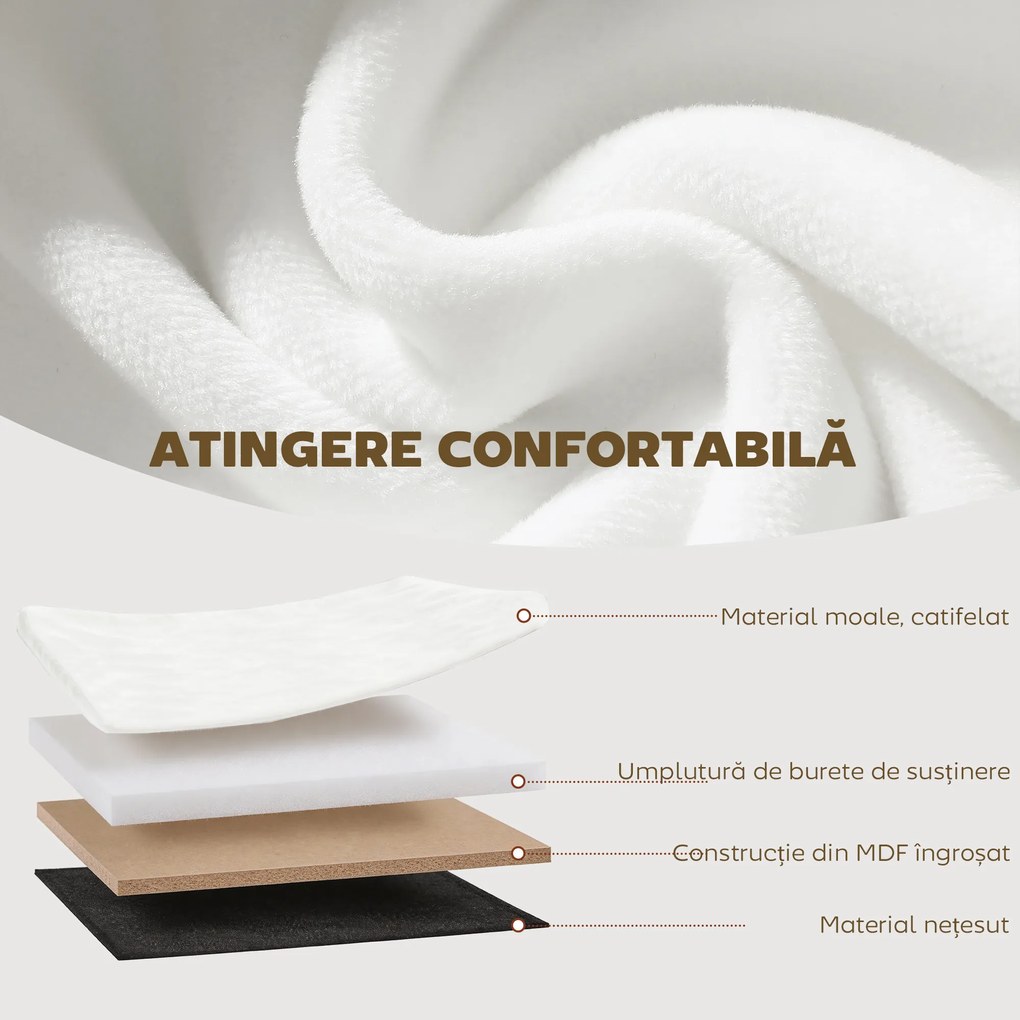 HOMCOM Taburet cu Spațiu de Depozitare Pliabil, Bancă Modernă Tapițată cu Material Catifea, Suport pentru Picioare cu Compartiment de 72L pentru Living și Dormitor, 76x38x35 cm, Crem | Aosom Romania