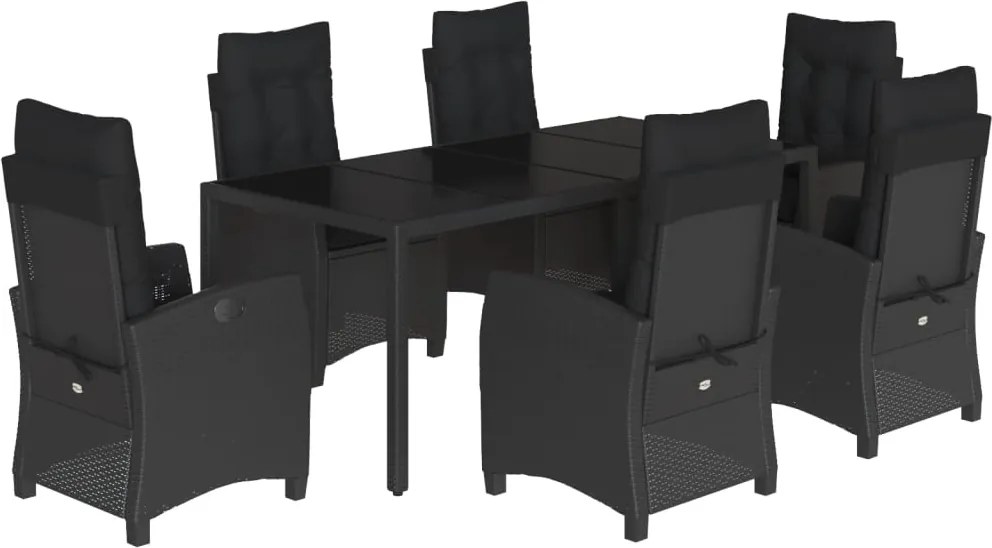 vidaXL Set mobilier de grădină cu perne, 7 piese, negru, poliratan