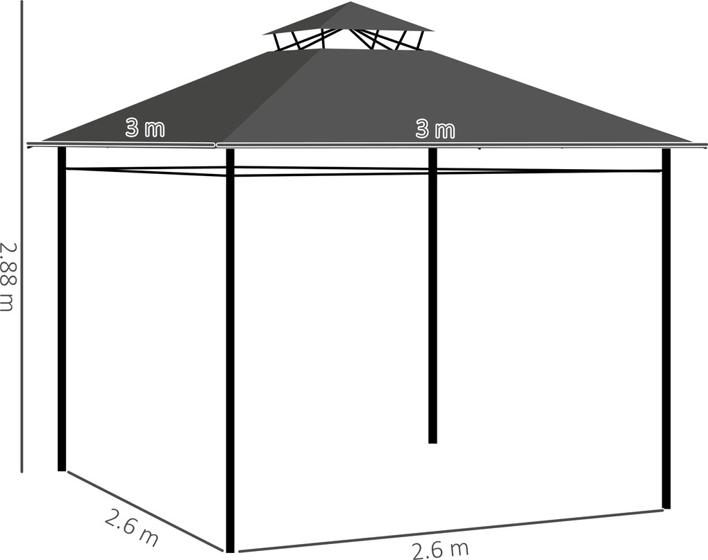 Outsunny Pavilion cort petrecere pavilion de grădină, 3 x 3 x 2, 88 m, Gri închis | Aosom Romania