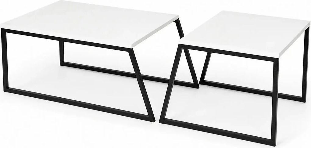 Set 2 masute cafea 855DTE2915, alb/negru, PAL melaminat/metal