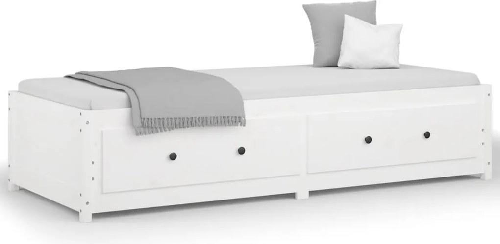 vidaXL Pat de zi fără saltea, alb, 90x200 cm, lemn masiv pin