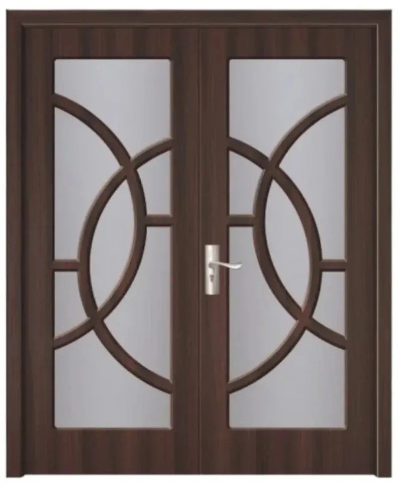 Usa Dubla de Interior din MDF Novo Doors ND220, Geam Sablat, Cadru din Lemn Masiv, KIT COMPLET, Toc , Manere si balamale incluse (Culoare: Alb, Toc: