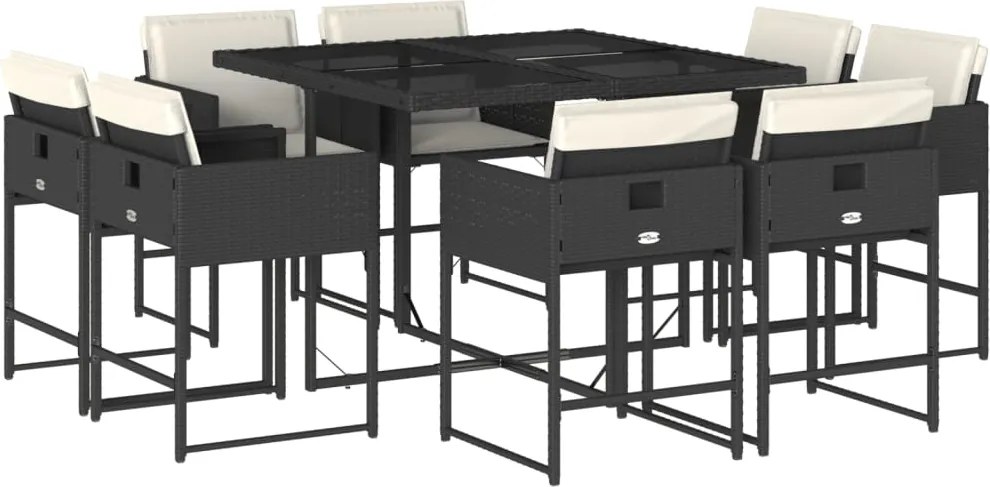vidaXL Set mobilier de grădină cu perne, 9 piese, negru, poliratan