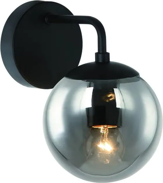 Aplica de perete neagra cu glob de sticla fumurie Bao