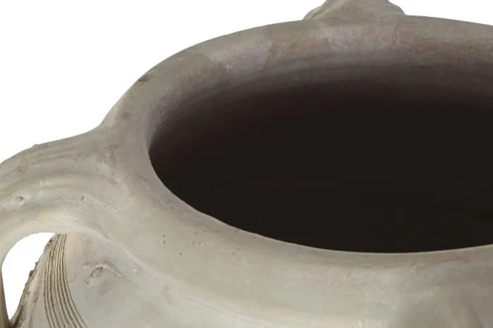 Vas decorativ amforă din teracotă artizanală, finisaj craft alb-crem, cu 4 anse, 57×57×93 cm, „Jerba"