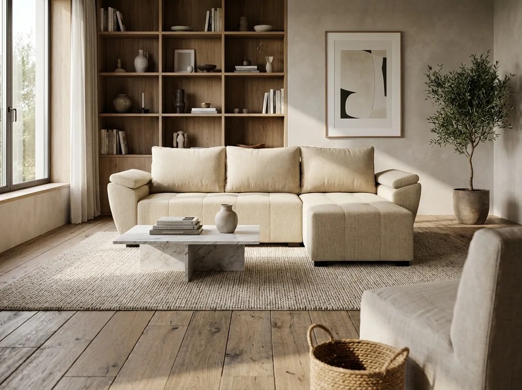 Coltar extensibil reversibil in L LIVARO 251x140 cm, crem