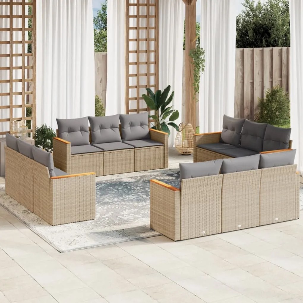 vidaXL Set canapele de grădină, 12 piese, cu perne, bej, poliratan
