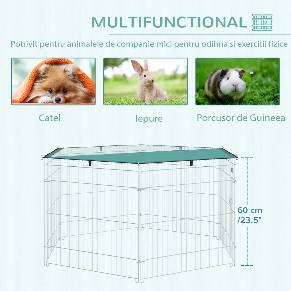 PawHut Țarc Modular Animale Ușă Acces Acoperiș Impermeabil Pliabil, Φ120x60 cm | Aosom Romania