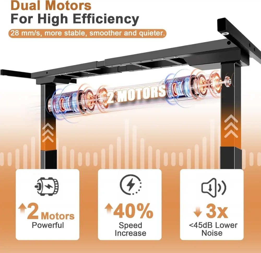 Birou reglabil în înălțime, două motoare electrice ridicare, suport caști, suport pahar, 120x60 cm, Stejar deschis