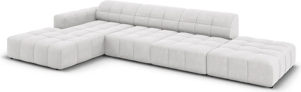 Coltar stanga 5 locuri, Jennifer-51, Micadoni Home, 341x166x70 cm, catifea, argintiu