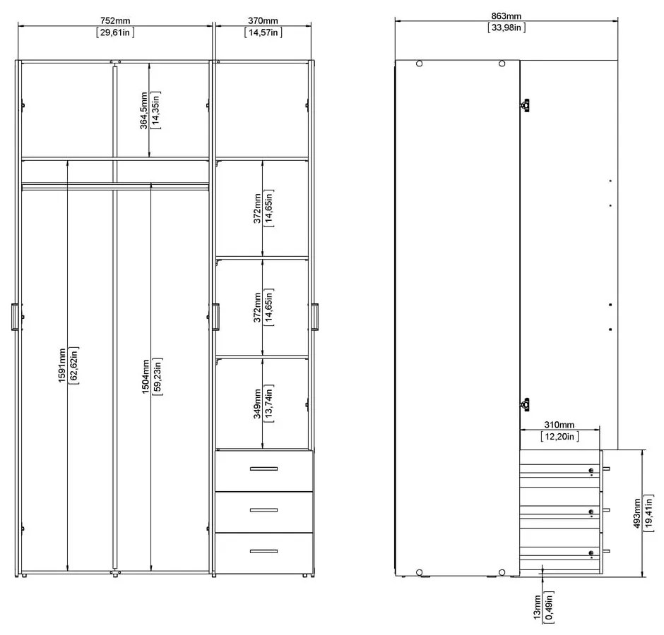 Șifonier alb 116x200 cm Space – Tvilum