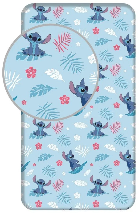 Cearceaf pentru copii albastru din bumbac pentru pat de o persoană cu elastic 90x200 cm Lilo &amp; Stitch "Blue" – Jerry Fabrics