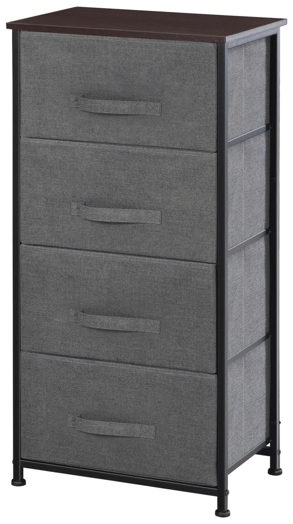 HOMCOM Comoda din Material Textil Mobila de Depozitare 4 sertare sifonier dim. 45L x 30l x 92H cm Cadru din metal gri | Aosom Romania