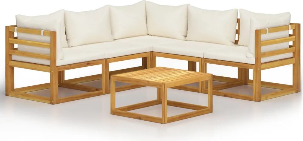 vidaXL Set mobilier grădină cu perne, 6 piese, crem, lemn masiv acacia