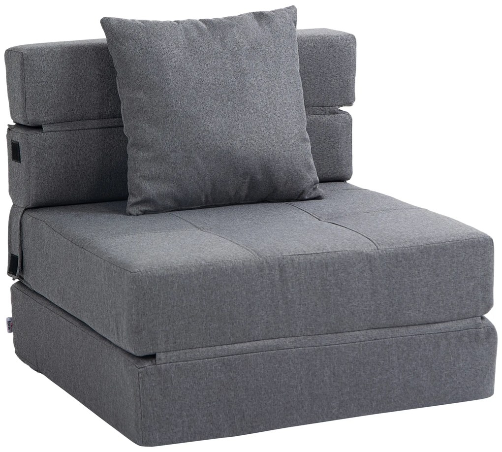 HOMCOM Fotoliu Pliabil Convertibil în Pat Single cu Pernă Inclusă, 70x70x61 cm, Gri | Aosom Romania