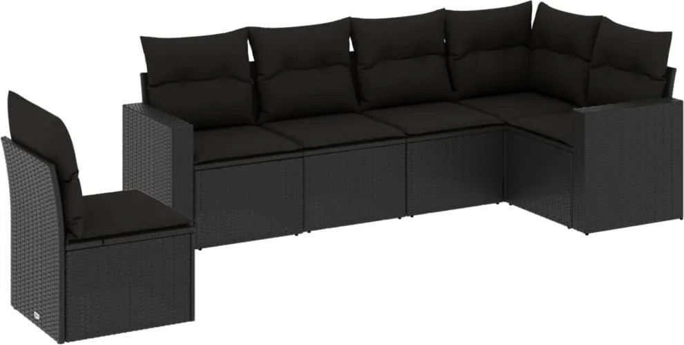 vidaXL Set mobilier de grădină cu perne, 6 piese, negru, poliratan