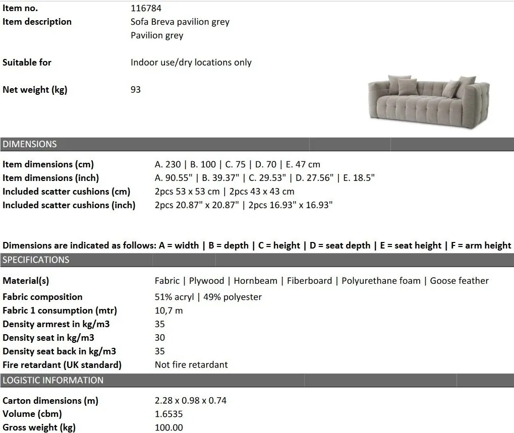 Canapea moderna design LUX Breva, Pavilion grey