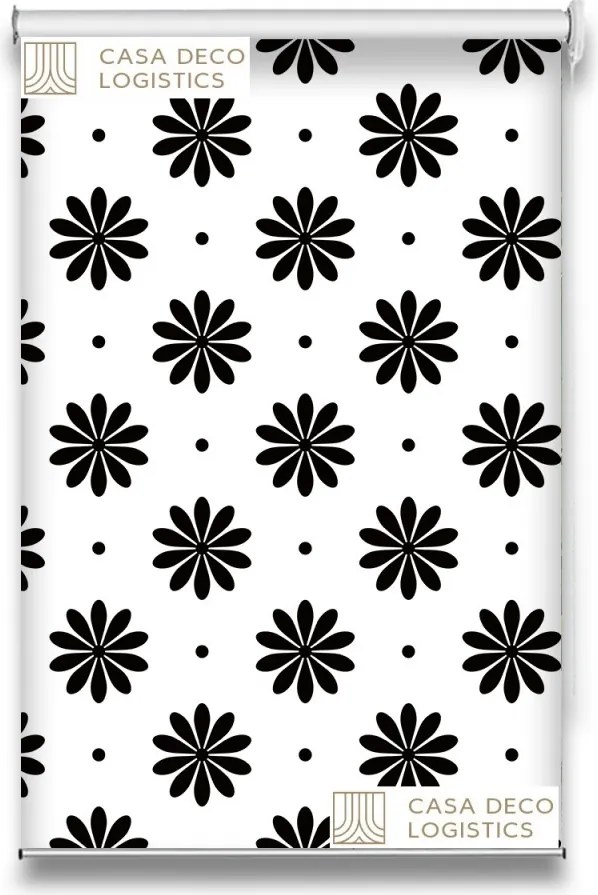 Roletă textilă Floral 8008 albă cu flori negre