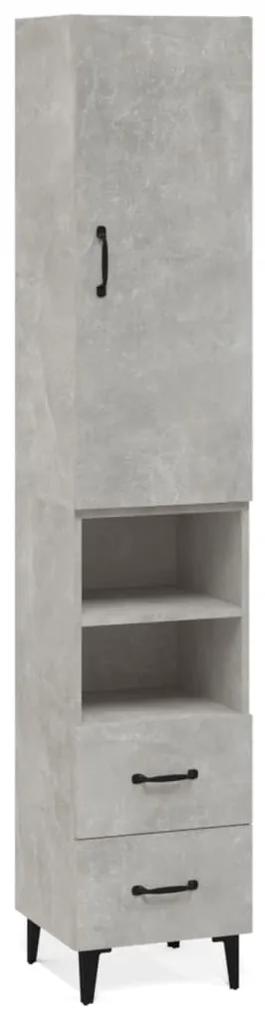 Dulap inalt, gri beton, 34,5x34x180 cm, lemn prelucrat 1, Gri beton, 2 Sertare