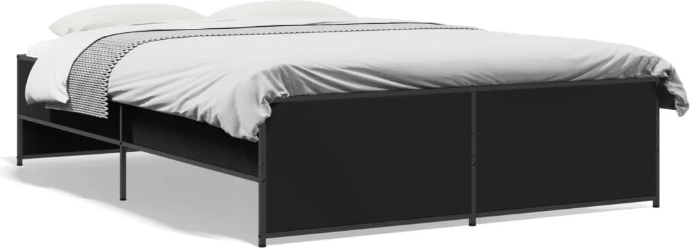 vidaXL Cadru de pat, negru, 120x190 cm, lemn prelucrat și metal