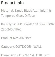 Aplica LED pentru exterior design modern IP65 Capo negru