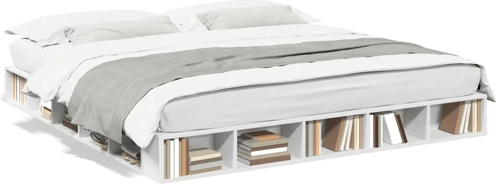 vidaXL Cadru de pat, alb, 200x200 cm, lemn prelucrat