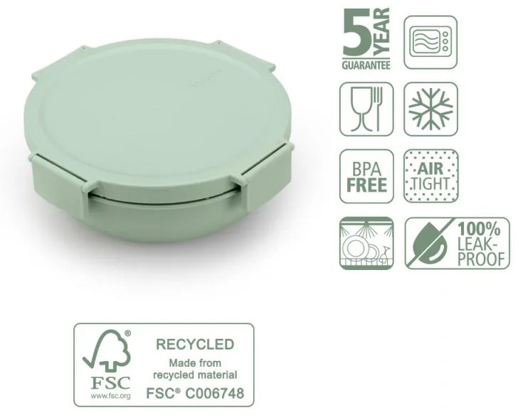 Salatiera Brabantia Make&Take 1006303, 1,3 L, Inchidere etansa, Recipient sos, Fara BPA, Verde deschis