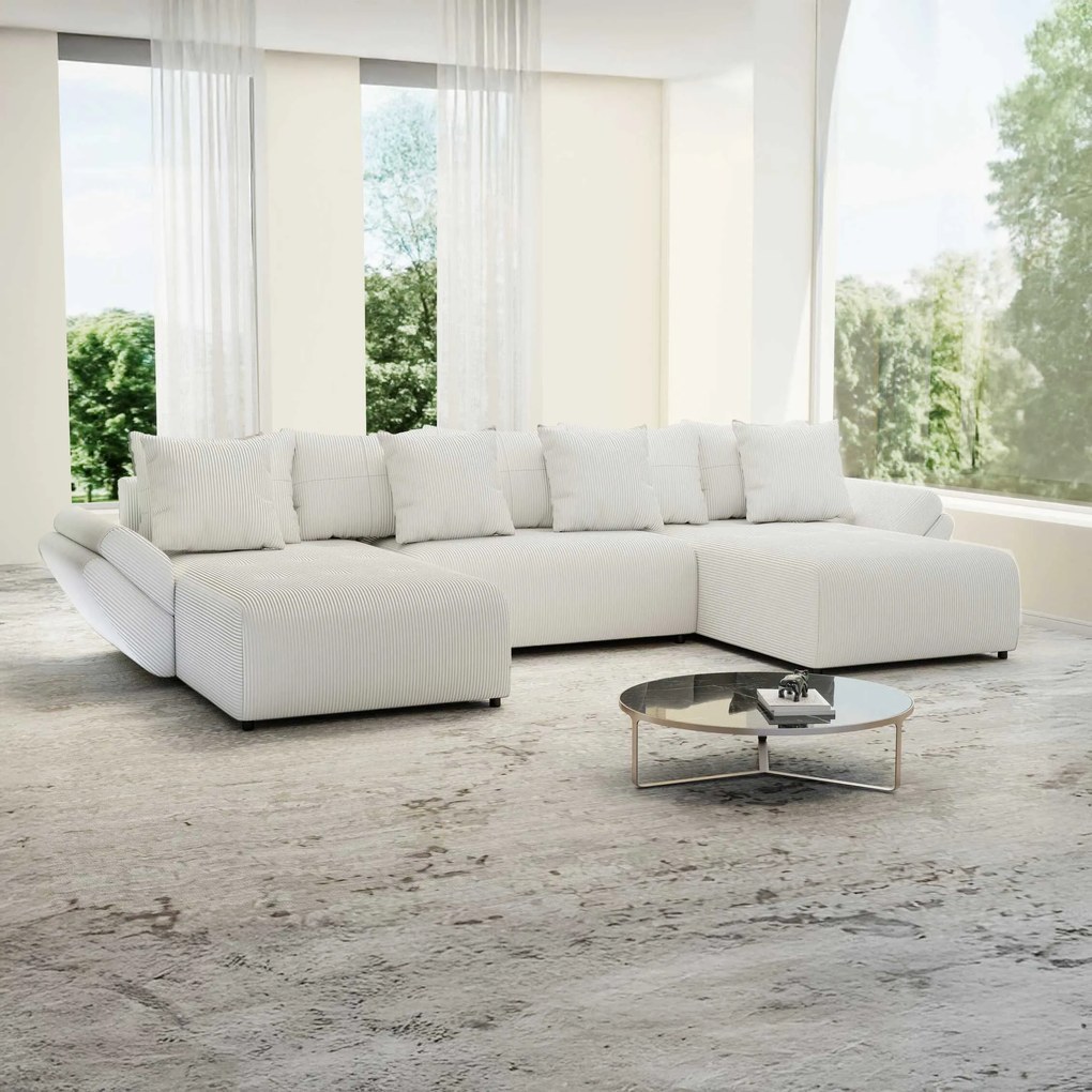 Colțar extensibil dumonde cu ladă de depozitare si sezut confortabil din spuma high-density, Berlin U Zoom Grey 380x180 cm