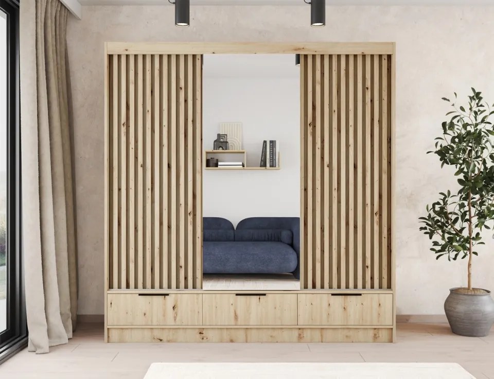 Șifonier cu 3 uși glisante si oglinda, 180x60x204 cm, Voodi III, Eltap