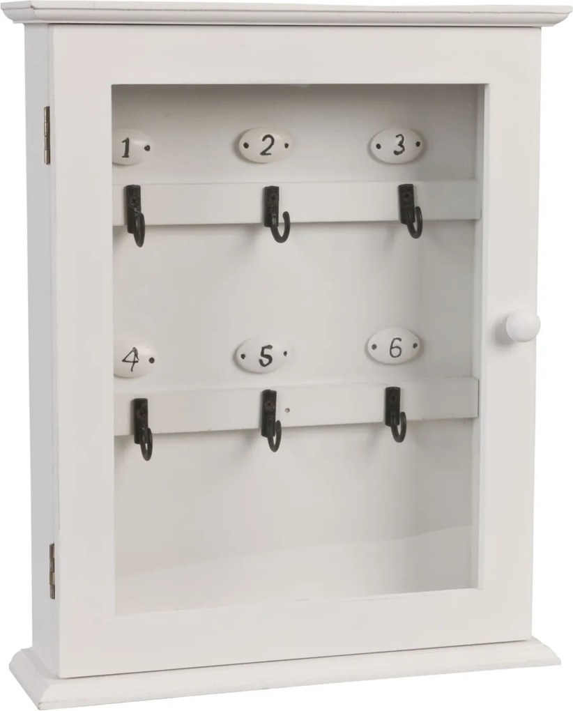 Cutie suspendabila pentru chei lemn alb 6 agatatori 25 cm x 7 cm x 31 h