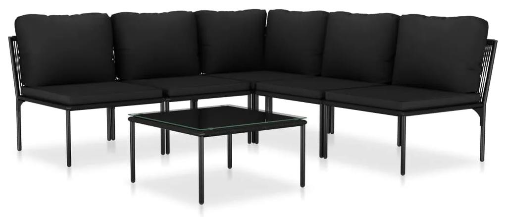48588 vidaXL Set mobilier de grădină cu perne, 6 piese, negru, PVC