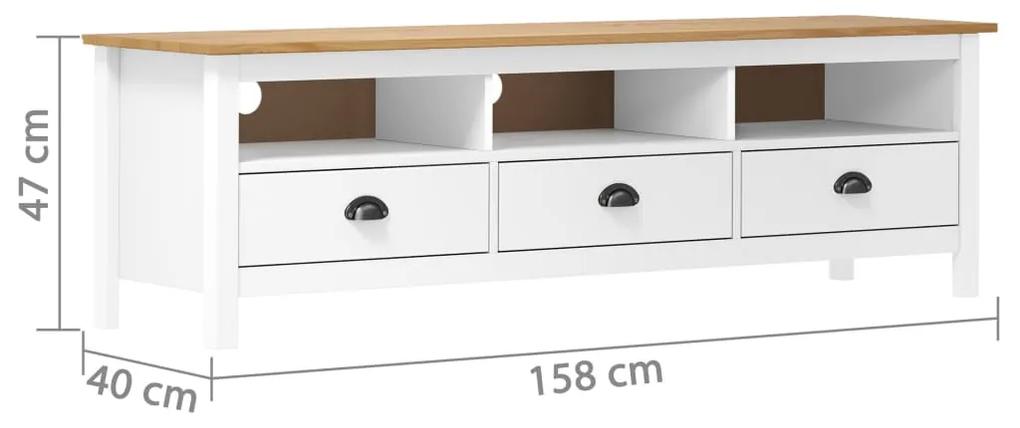 Comoda TV Hill Range, alb, 158x40x47 cm, lemn masiv de pin Alb si maro, 1