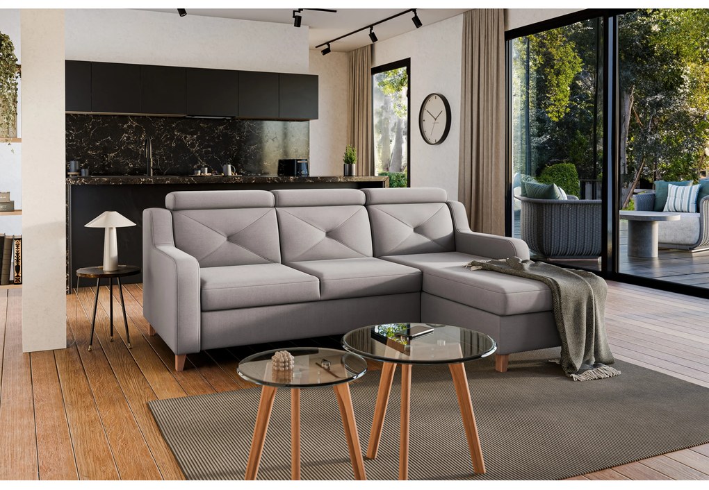 Colțar extensibil Laksaro pe dreapta - catifea bej închis Jasmine 25