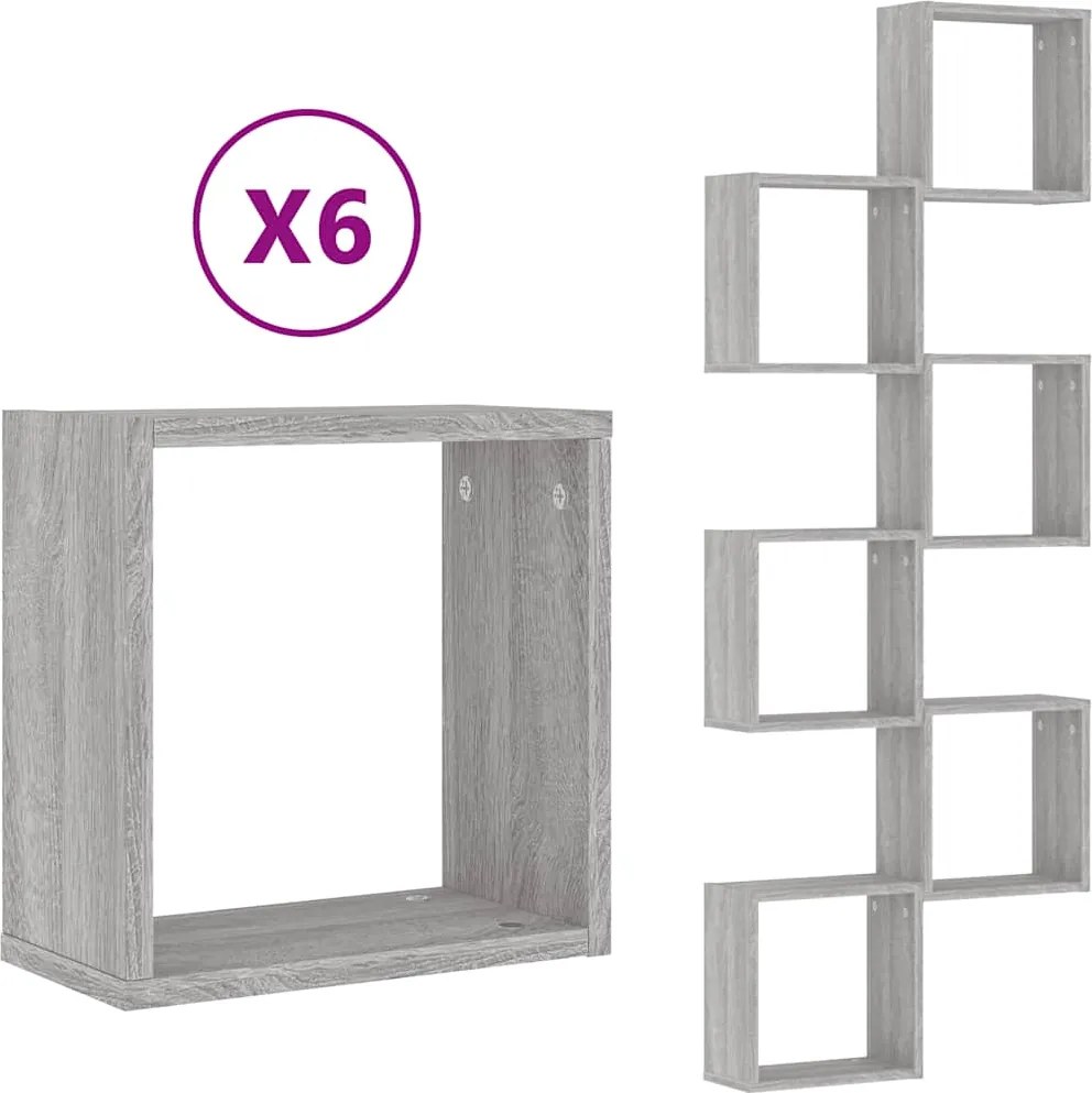 vidaXL Rafturi cub de perete 6 buc Gri Sonoma 30x15x30 cm