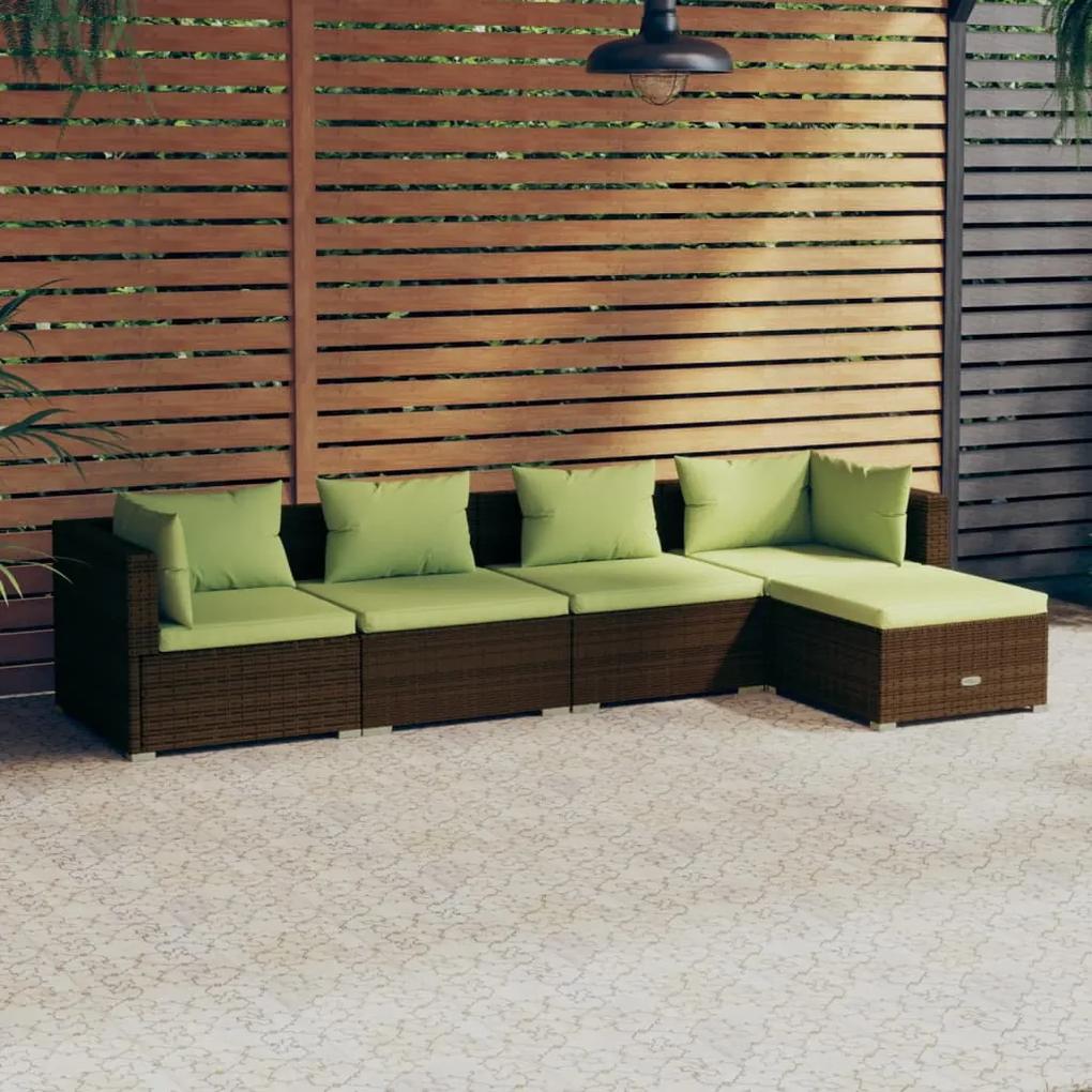 3101660 vidaXL Set mobilier de grădină cu perne, 5 piese, maro, poliratan