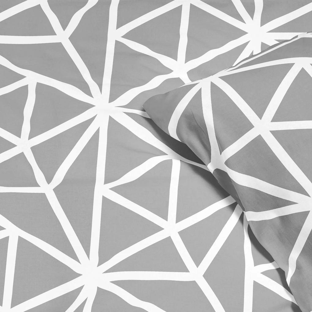 Goldea lenjerie de pat 100% bumbac - forme geometrice albe pe gri 140 x 200 și 50 x 70 cm